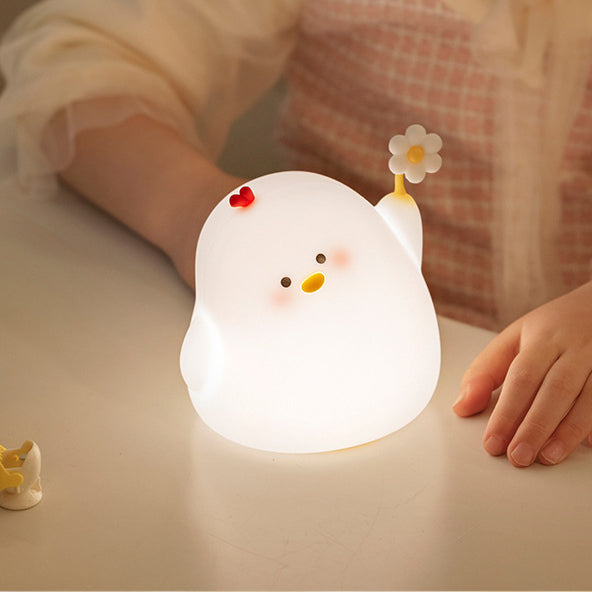 Cute Chicken Night Light LED Squishy Silicone Tap Lamp Best Gift for Baby and Girl