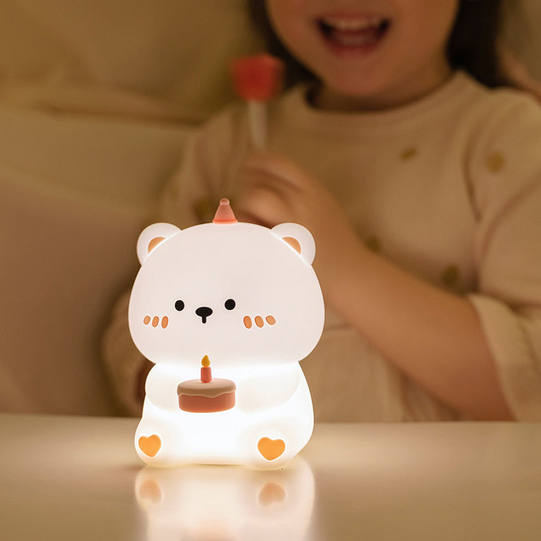 Squishy Silicone Cake Bear LED Night Light - Perfect Gift for Kids and Girls