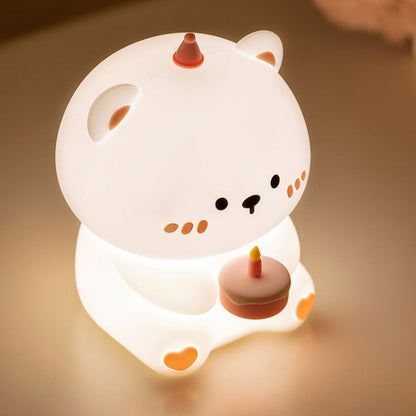 Squishy Silicone Cake Bear LED Night Light - Perfect Gift for Kids and Girls