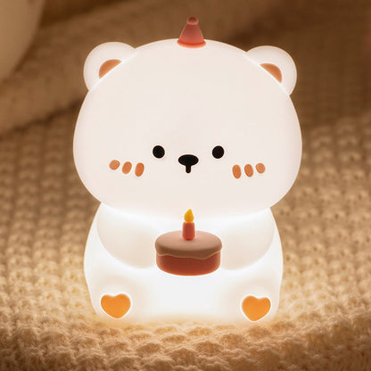 Squishy Silicone Cake Bear LED Night Light - Perfect Gift for Kids and Girls